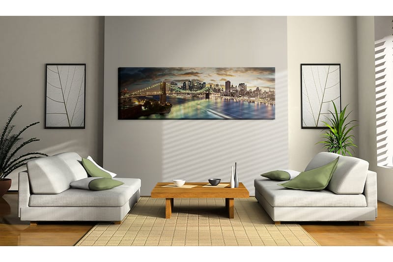 Tavla The East River At Night 135x45 cm - Innredning - Bilder & kunst - Lerretsbilder