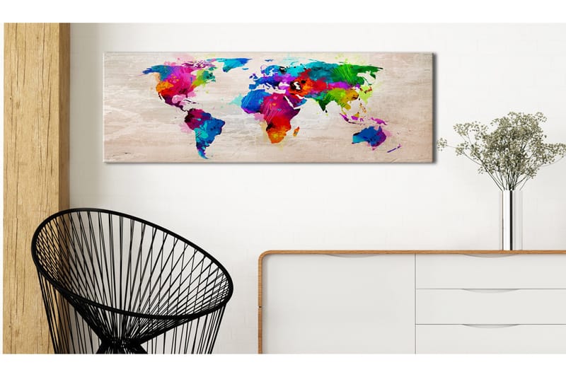 Tavla World Map: Finesse of Colours 120x40 - Innredning - Bilder & kunst - Lerretsbilder