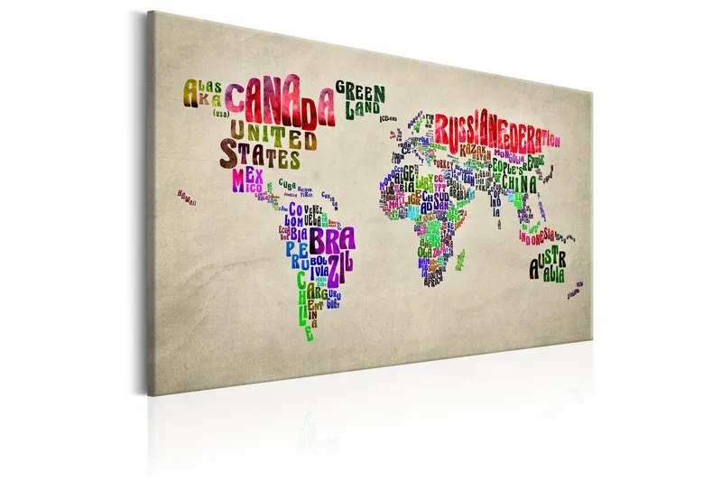 Tavla World Map: Tour (EN) 90x60 - Innredning - Bilder & kunst - Lerretsbilder