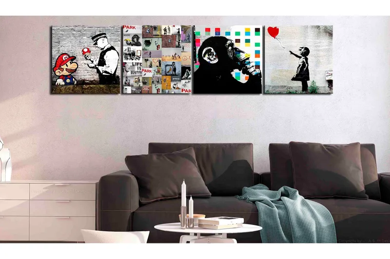 Tavle Banksy Collage (4 Parts) 60X60, Artgeist sp. z o. o.