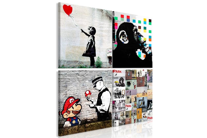 Tavle Banksy Collage (4 Parts) 40X40 - Artgeist sp. z o. o. - Innredning - Bilder & kunst - Lerretsbilder
