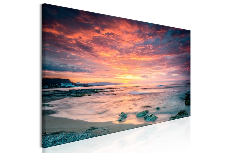 Tavle Beach In Crete (1 Part) Narrow Red 135X45 - Artgeist sp. z o. o. - Innredning - Bilder & kunst - Lerretsbilder