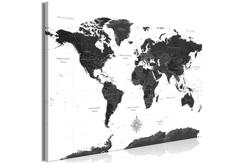Tavle Black And White Map (1 Part) Wide 90X60 - Artgeist sp. z o. o. - Innredning - Bilder & kunst - Lerretsbilder