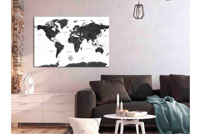 Tavle Black And White Map (1 Part) Wide 90X60, Artgeist sp. z o. o.