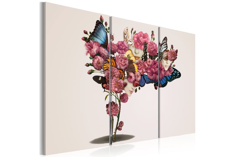 Tavle Butterflyar, Blommor Og Karneval 120X80 - Artgeist sp. z o. o. - Innredning - Bilder & kunst - Lerretsbilder