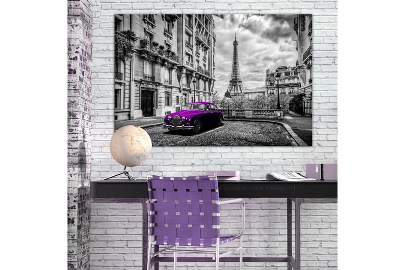 Tavle Car In Paris (1 Part) Violet Wide 120X80 - Artgeist sp. z o. o. - Innredning - Bilder & kunst - Lerretsbilder