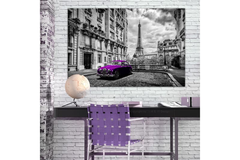 Tavle Car In Paris (1 Part) Violet Wide 90X60 - Artgeist sp. z o. o. - Lerretsbilder