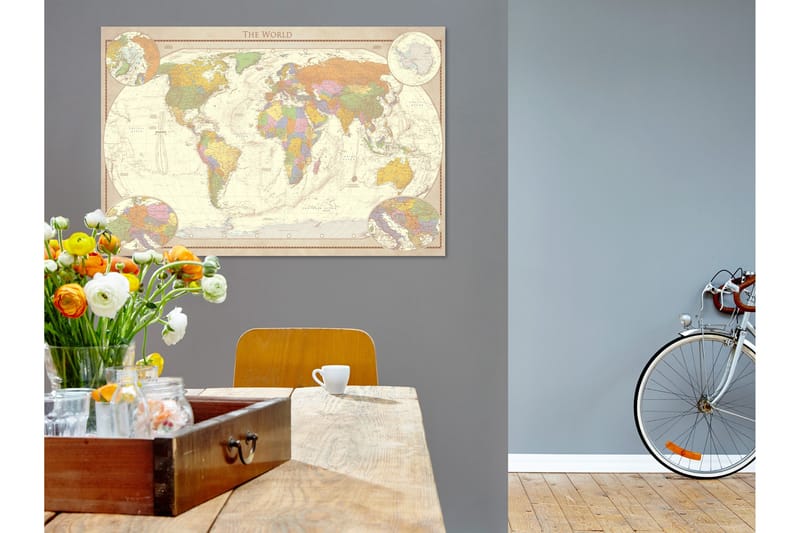 Tavle Cream World Map 120X80, Artgeist sp. z o. o.