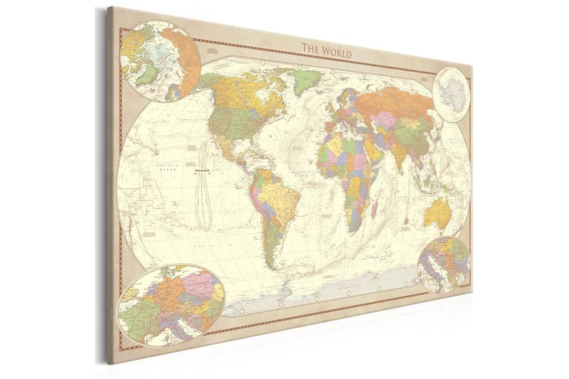 Tavle Cream World Map 90X60 - Artgeist sp. z o. o. - Innredning - Bilder & kunst - Lerretsbilder
