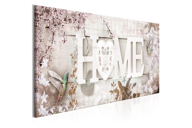 Tavle Home And Hummingbirds (1 Part) Beige Narrow 120X40 - Artgeist sp. z o. o. - Innredning - Bilder & kunst - Lerretsbilder
