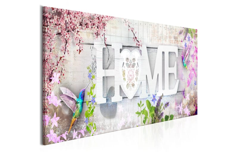 Tavle Home And Hummingbirds (1 Part) Pink Narrow 150X50 - Artgeist sp. z o. o. - Innredning - Bilder & kunst - Lerretsbilder