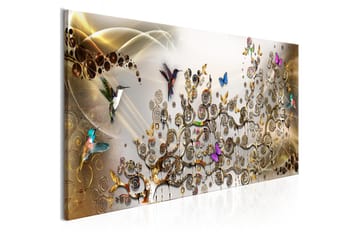 Tavle Hummingbirds Dance (1 Part) Gold Narrow 135X45 - Artgeist sp. z o. o. - Innredning - Bilder & kunst - Lerretsbilder