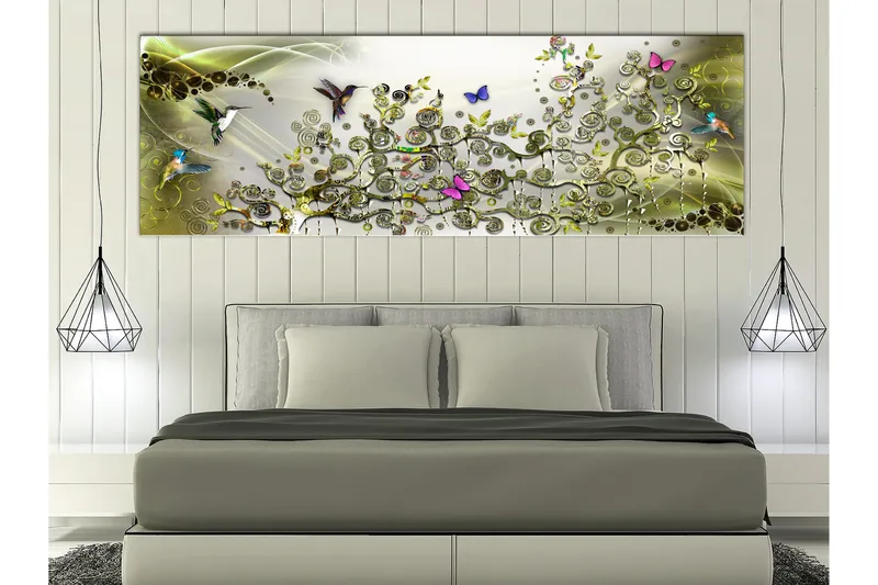 Tavle Hummingbirds Dance (1 Part) Green Narrow 135X45, Artgeist sp. z o. o.