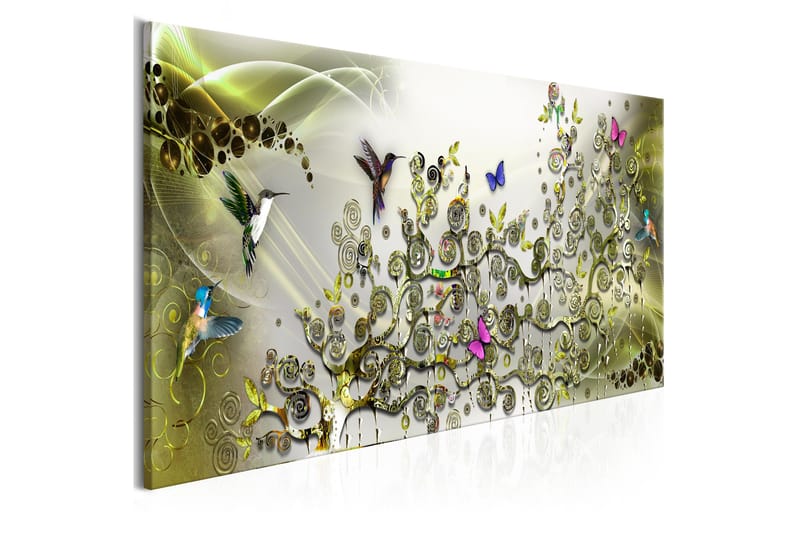 Tavle Hummingbirds Dance (1 Part) Green Narrow 120X40 - Artgeist sp. z o. o. - Innredning - Bilder & kunst - Lerretsbilder
