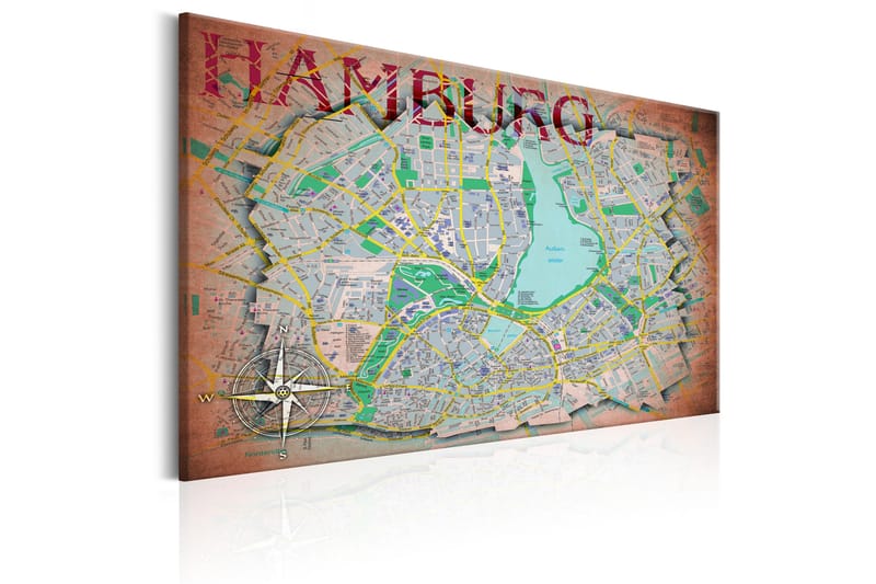 Tavle Map Of Hamburg 120X80 - Artgeist sp. z o. o. - Innredning - Bilder & kunst - Lerretsbilder