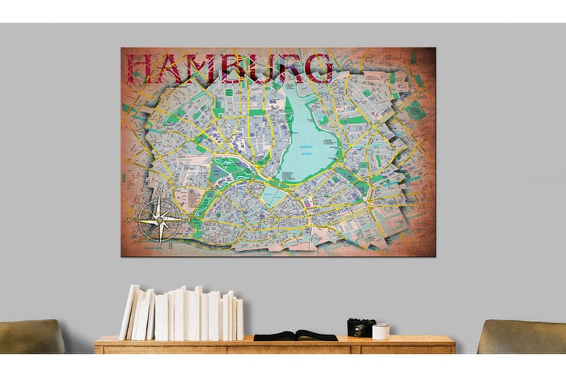 Tavle Map Of Hamburg 120X80 - Artgeist sp. z o. o. - Innredning - Bilder & kunst - Lerretsbilder