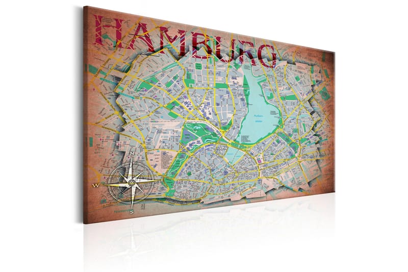 Tavle Map Of Hamburg 60X40 - Artgeist sp. z o. o. - Innredning - Bilder & kunst - Lerretsbilder