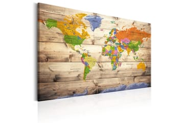 Tavle Map On Wood: Colourful Travels 120X80 - Artgeist sp. z o. o. - Innredning - Bilder & kunst - Lerretsbilder