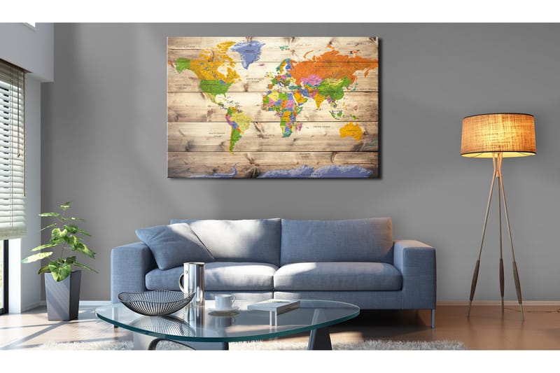 Tavle Map On Wood: Colourful Travels 90X60, Artgeist sp. z o. o.