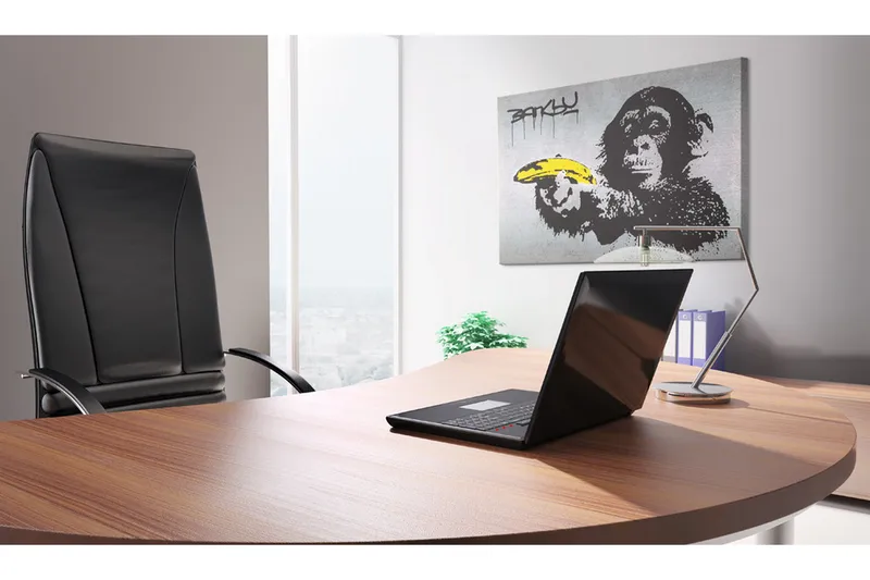 Tavle Stopp Eller Ape Skyte! (Banksy) 90X60 - Artgeist sp. z o. o. - Innredning - Bilder & kunst - Lerretsbilder