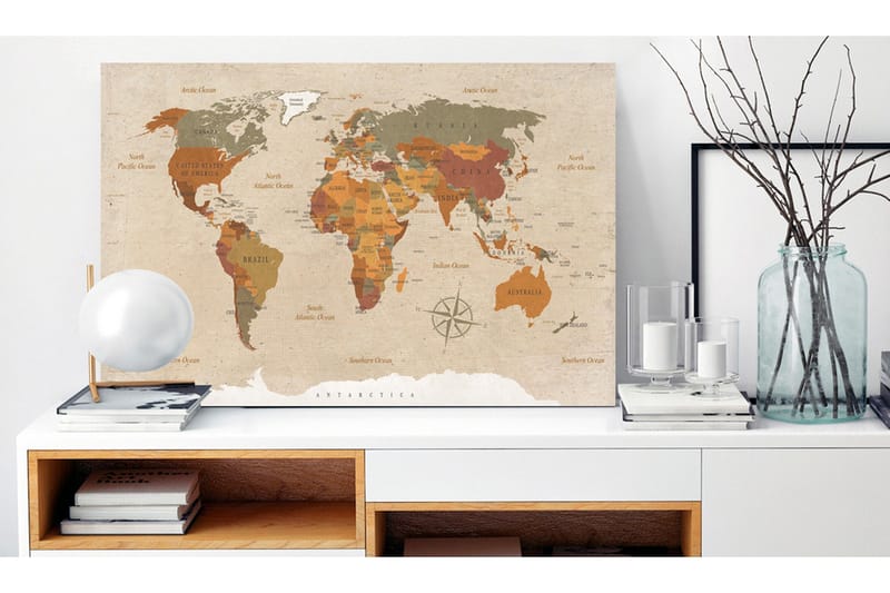 Tavle World Map: Beige Chic 120X80, Artgeist sp. z o. o.