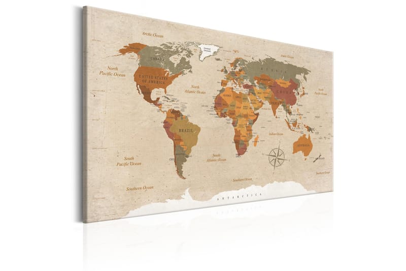 Tavle World Map: Beige Chic 120X80 - Artgeist sp. z o. o. - Innredning - Bilder & kunst - Lerretsbilder
