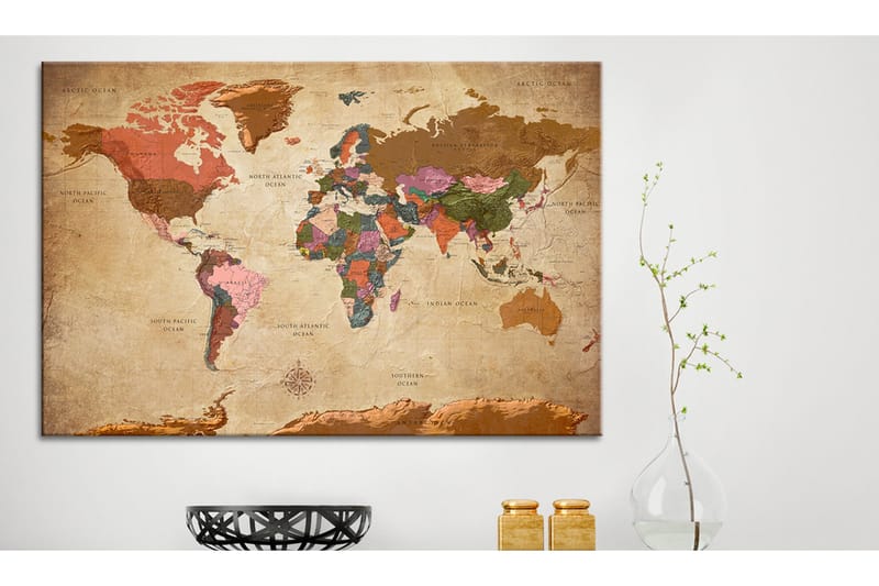 Tavle World Map: Brown Elegance 120X80, Artgeist sp. z o. o.