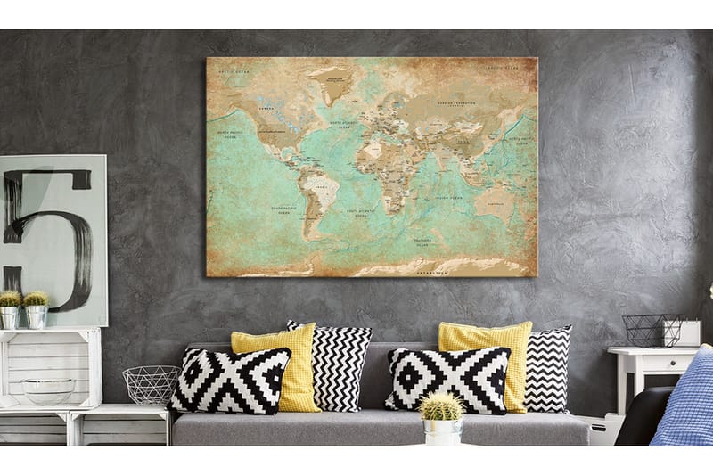 Tavle World Map: Celadon Journey 120X80 - Artgeist sp. z o. o. - Innredning - Bilder & kunst - Lerretsbilder