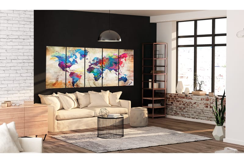 Tavle World Map: Colourful Ink Blots 200X80 - Artgeist sp. z o. o. - Innredning - Bilder & kunst - Lerretsbilder