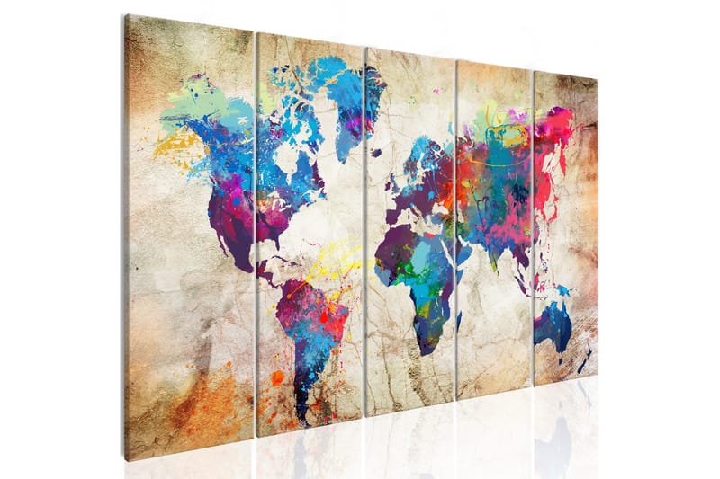 Tavle World Map: Colourful Ink Blots 225X90 - Artgeist sp. z o. o. - Innredning - Bilder & kunst - Lerretsbilder