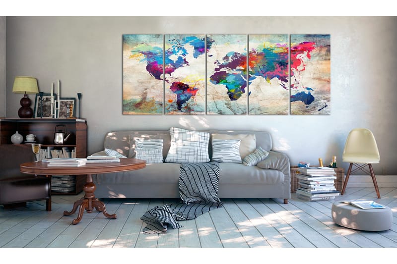 Tavle World Map: Cracked Wall 200X80, Artgeist sp. z o. o.