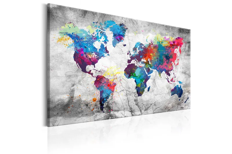 Tavle World Map: Grey Style 90X60 - Artgeist sp. z o. o. - Innredning - Bilder & kunst - Lerretsbilder