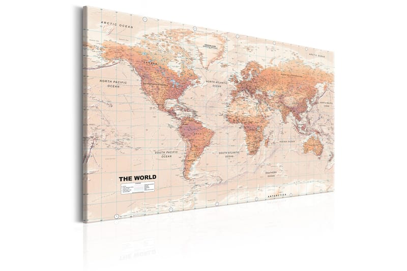 Tavle World Map: Oransje World 90X60 - Artgeist sp. z o. o. - Innredning - Bilder & kunst - Lerretsbilder
