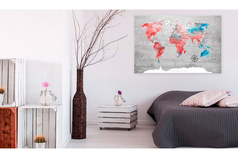 Tavle World Map: Red Roam 90X60, Artgeist sp. z o. o.