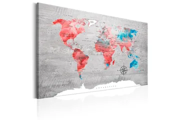 Tavle World Map: Red Roam 90X60 - Artgeist sp. z o. o. - Innredning - Bilder & kunst - Lerretsbilder