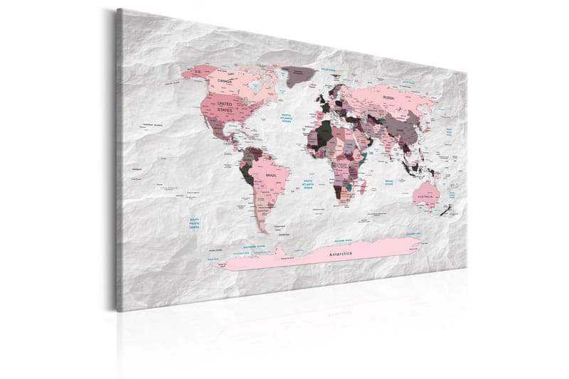 Tavle World Map: Pink Continents 120X80 - Artgeist sp. z o. o. - Innredning - Bilder & kunst - Lerretsbilder