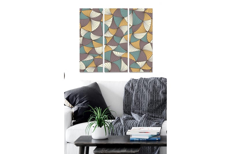 Trelerret 3-delt 50x70 cm - Abstrakt komposisjon med bølgende former - Turkis / Beige / Lilla - Innredning - Bilder & kunst - Lerretsbilder