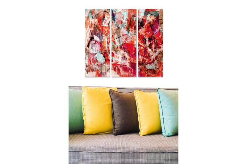 Trelerret 3-delt 50x70 cm - Abstrakt komposisjon med røde og blå nyanser - Rød / Turkis - Innredning - Bilder & kunst - Lerretsbilder