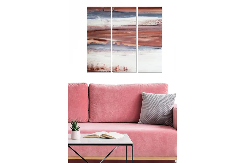 Trelerret 3-delt 50x70 cm - Abstrakt landskap med jordfarger, Terrakotta / Blå / Hvit