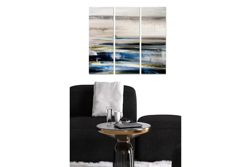 Trelerret 3-delt 50x70 cm - Abstrakt landskap med myke fargeoverganger, Mørk blå / Beige / Grønn