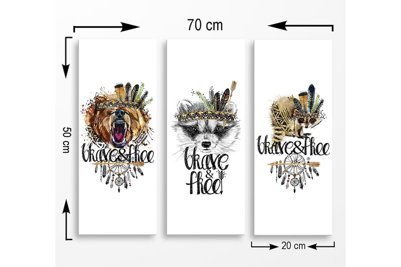 Trelerret 3-delt 50x70 cm - Dyreportrett med en følelse av frihet og mot - Brun / Svart / Grønn - Innredning - Bilder & kunst - Lerretsbilder