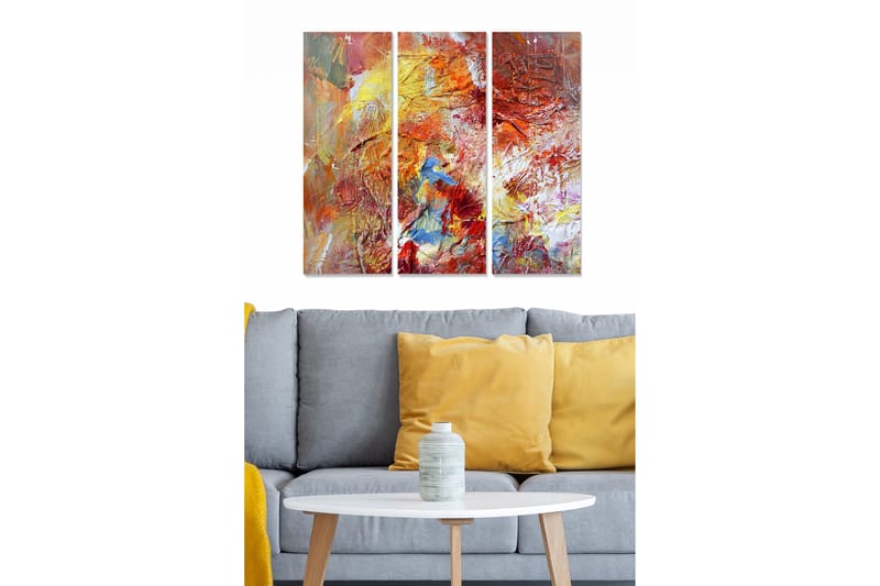Trelerret 3-delt 50x70 cm - Fargerik abstrakt komposisjon med elementer av rød og blå farge, Rød / Gul / Blå