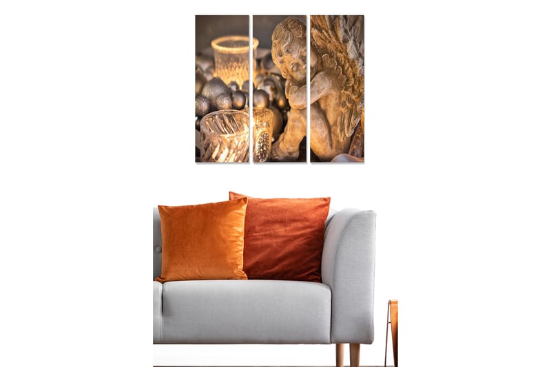 Trelerret 3-delt 50x70 cm - Skulptur av en engel i myke toner - Gull / Brun / Grå - Innredning - Bilder & kunst - Lerretsbilder