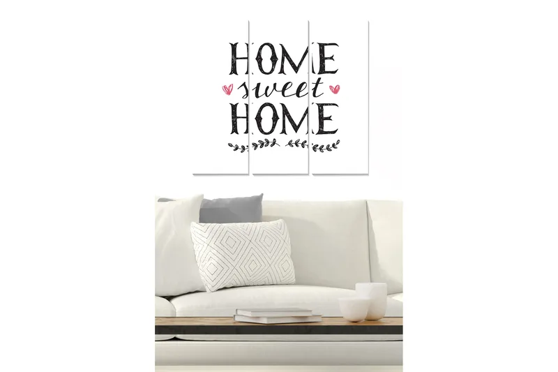 Trelerret 3-delt 50x70 cm - Tekstkunst med budskapet Home sweet home, Svart / Rosa
