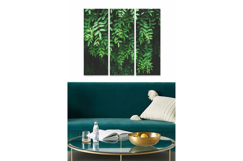 Trelerretsbilde 3-delt 50x70 cm - Frodig løvverk i en harmonisk komposisjon, Mørkegrønn / Lysegrønn