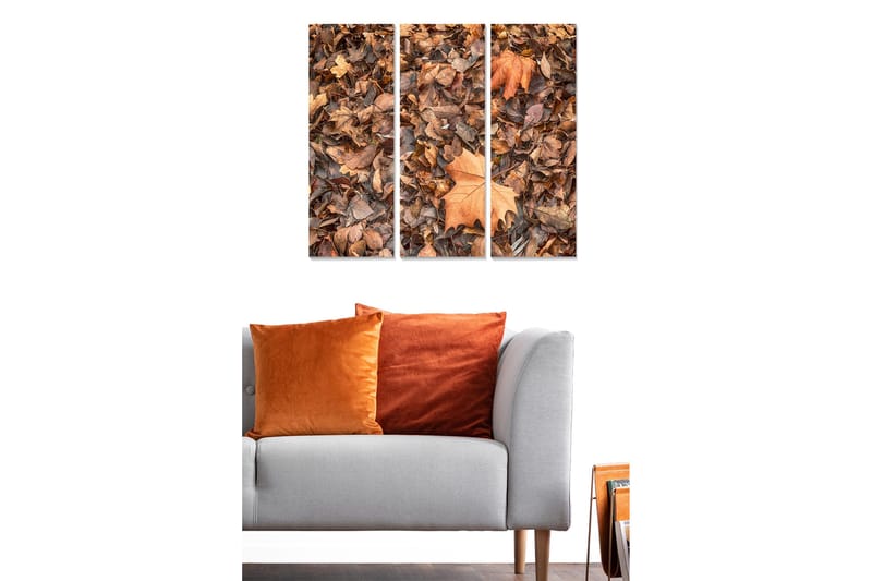 Trelerretsbilde 3-delt 50x70 cm - Høstblader i forskjellige nyanser av brunt og oransje - Brun / Oransje / Beige - Innredning - Bilder & kunst - Lerretsbilder