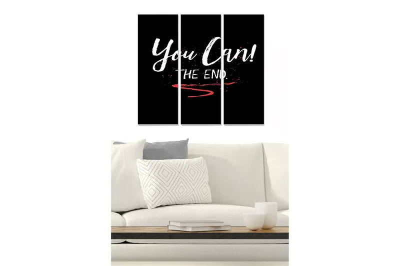 Trelerretsbilde 3-delt 50x70 cm - Inspirerende sitat med oppfordring og avslutning, Svart / Hvit / Rød