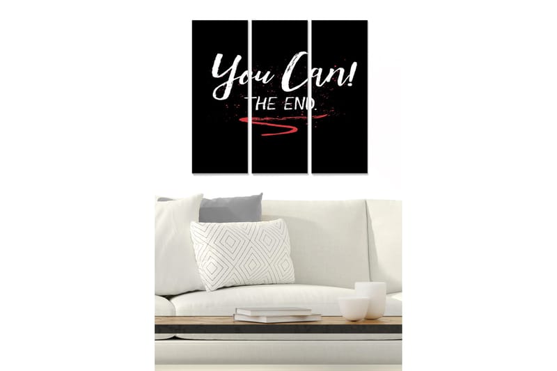 Trelerretsbilde 3-delt 50x70 cm - Inspirerende sitat med oppfordring og avslutning, Svart / Hvit / Rød