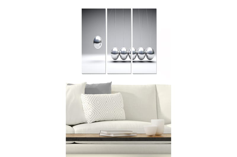 Trelerretsbilde 3-delt 50x70 cm - Reflekterende baller i minimalistisk komposisjon - Sølv / Grå - Innredning - Bilder & kunst - Lerretsbilder
