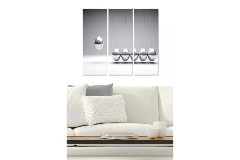 Trelerretsbilde 3-delt 50x70 cm - Reflekterende baller i minimalistisk komposisjon - Sølv / Grå - Innredning - Bilder & kunst - Lerretsbilder